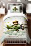 Green Airplane Teddy Bear Patterned Single Baby Kids Bedding Set - 2