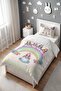 Cream Rainbow Princesses Patterned Single Baby Kids Duvet Cover Set - 3