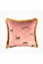 Leopard Patterned Throw Pillow Cover Pink Velvet with Gold Tassels 45 cm X 45 cm - 2