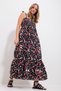 Black Strap Skirt with Flounces, Floral Patterned, Gipeli Woven Dress Alc-X11734