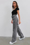 Bery Women's Smoked High Waist Lycra Wide Leg Jeans
