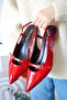 Sole Pointed Toe Single Strap Buckle Red Patent Leather Heeled Women's Shoes - 4