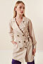 5864 Double Breasted Collar Short Trench Coat - Beige - 4