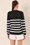 15820 Button Detailed Striped Sweater - Black - 6