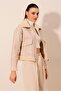 1039 Faux Leather Bomber Jacket - Ecru - 3