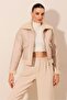 1039 Faux Leather Bomber Jacket - Ecru - 5