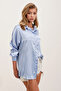 3985 Oversize Satin Shirt - Blue - 3