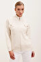 15862 Zippered Knitwear Cardigan with Pocket Detail - Ecru - 4