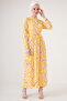 2144 Magnificent Collar Hijab Dress - Yellow - 3