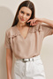 0458 Frilly V-Neck Knitted Blouse - Biscuit - 4