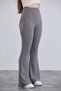 Women's Gray Crepe Spanish Leg Elastic Waist High Waist Lycra Recovery Leggings Trousers
