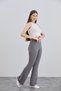 Women's Gray Crepe Spanish Leg Elastic Waist High Waist Lycra Recovery Leggings Trousers - 5