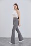 Women's Gray Crepe Spanish Leg Elastic Waist High Waist Lycra Recovery Leggings Trousers - 2