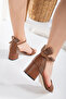 Women's 5cm Thick Heeled Stoned Tekband Shoes - 3