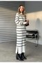 Women's Side Slit Detail Comfortable Fit Long Striped Knitwear Dress (Color) - 2