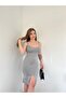 Women's Gray Buttoned Front Slit Midi Length Knitwear Dress - 2