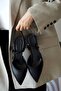 Pure Matte Leather Pointed Toe Short Block Heeled Women's Shoes - 5