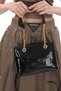 Black Color Shiny Patent Leather New Season Women's Bag with Gold Chain Strap and Plenty of Eyes - 5