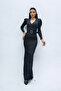 Double Breasted Collar Belt Detailed Dress - Silver - 3
