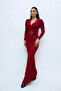 Double Breasted Collar Belt Detailed Dress - Red - 4