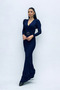 Double Breasted Collar Belt Detailed Dress - Navy Blue - 3