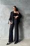 Black Jacquard Linen Fabric Shirt Pants Set - 3
