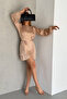 women camel belted mini length satin dress NBKKLF2021 - 4