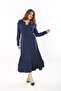 Women's Large Size Navy Blue Kiss Collar Long Sleeve Dress 65N37558 - 4