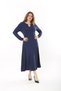 Women's Large Size Navy Blue Kiss Collar Long Sleeve Dress 65N37558 - 8