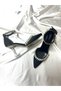 Lady Satin Black Crystal Jewelled 8 Cm Transparent Heeled Pointed Toe Evening Dress Shoes - 5