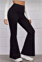 Women's Black Flared Shaping Leggings Stretch Fabric High-Waisted Pants - 3
