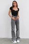 Bery Women's Smoked High Waist Lycra Wide Leg Jeans - 2