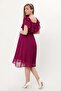 Maternity Ruffle Neckline Belt Plum Chiffon Dress 8000 - 2