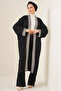 5865 Nakışlı Örme Uzun Kimono - Siyah - 3