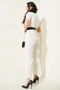 7022 Belted Knitted Jumpsuit - White - 4