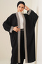 5865 Nakışlı Örme Uzun Kimono - Siyah - 4