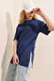 4123 Slit Oversize T-Shirt - Navy Blue - 3