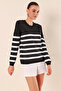 15820 Button Detailed Striped Sweater - Black - 5