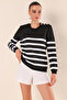15820 Button Detailed Striped Sweater - Black - 4