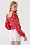 0465 Balloon Sleeve Knitted Blouse - Red - 4
