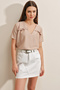 0458 Frilly V-Neck Knitted Blouse - Biscuit