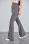 Women's Gray Crepe Spanish Leg Elastic Waist High Waist Lycra Recovery Leggings Trousers - 3