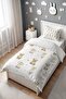 Gold Bow Bear and Rabbit Patterned Single Baby Kids Bedding Set - 3