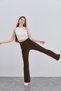 Women's Coffee Crepe Spanish Leg Elastic Waist High Waist Lycra Recovery Leggings Trousers - 7