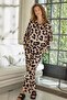 Women's Long Sleeve Front Button Leopard Pajamas Suit C7T0N112