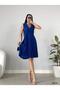 Women's Jacket Collar Skirt Pleated Belted Crepe Dress (Color)