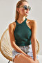 Women's Green Openwork Ribbed Knitwear Blouse 20246049 - 4