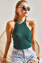Women's Green Openwork Ribbed Knitwear Blouse 20246049 - 3