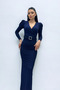Double Breasted Collar Belt Detailed Dress - Navy Blue - 2