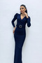 Double Breasted Collar Belt Detailed Dress - Navy Blue
